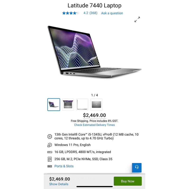 13th Gen Dell 7440 2-in-1 Business Laptop | 14" FHD Touch | i5-1345U vPRO | 16GB DDR5 RAM 256GB SSD (Upgradable)