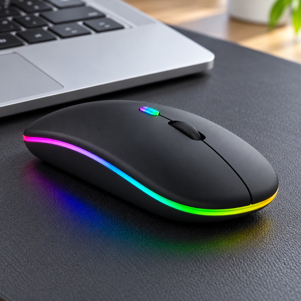 Wireless Bluetooth Mouse Dual Mode 2.4G + Bluetooth | Rechargeable Type-C | Silent Click | LED Light | Matte Black