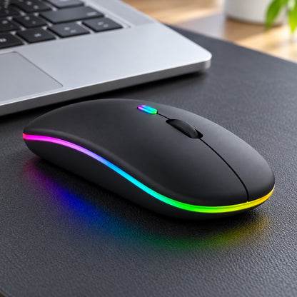 Wireless Bluetooth Mouse Dual Mode 2.4G + Bluetooth | Rechargeable Type-C | Silent Click | LED Light | Matte Black
